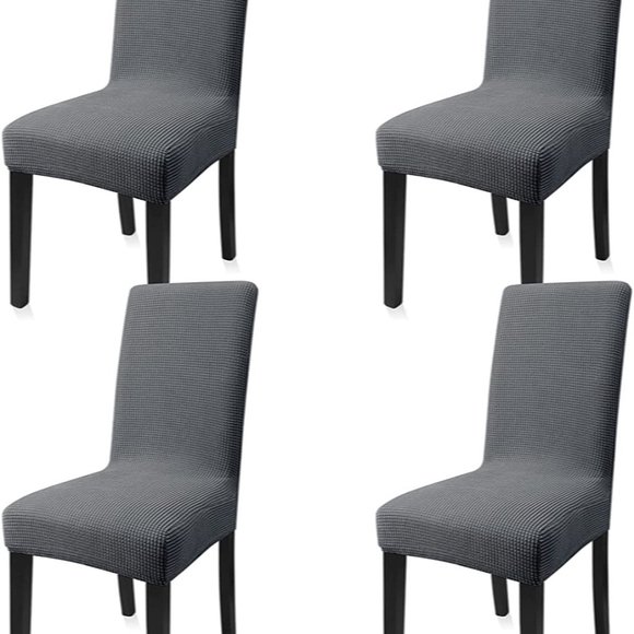 New Dining Chair Covers Set of 4 Washable Stretch Slipcovers Charcoal Gray - Picture 2 of 6